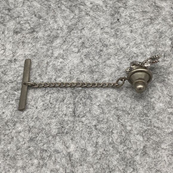 Vintage Silver Tone Bowler Tie Tack and Chain Lapel Pin Bowling Gift - Picture 4 of 5